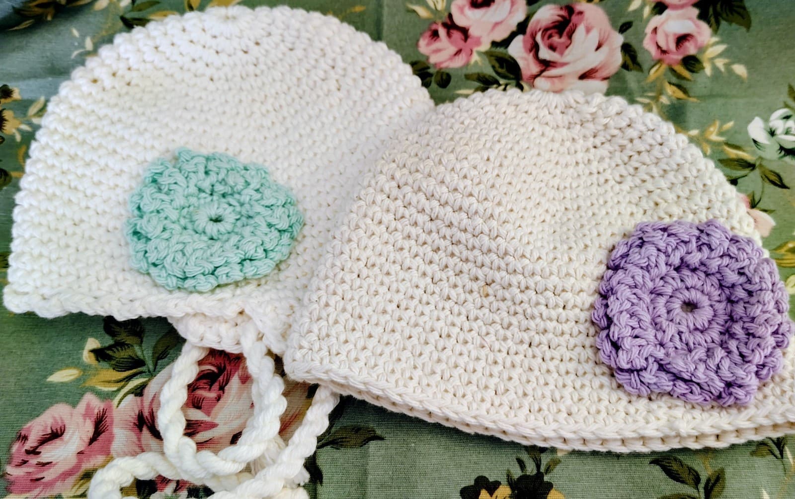 Bundle Of 2 NEW Crochet Flower Baby Girl Hats - Thumbnail 4