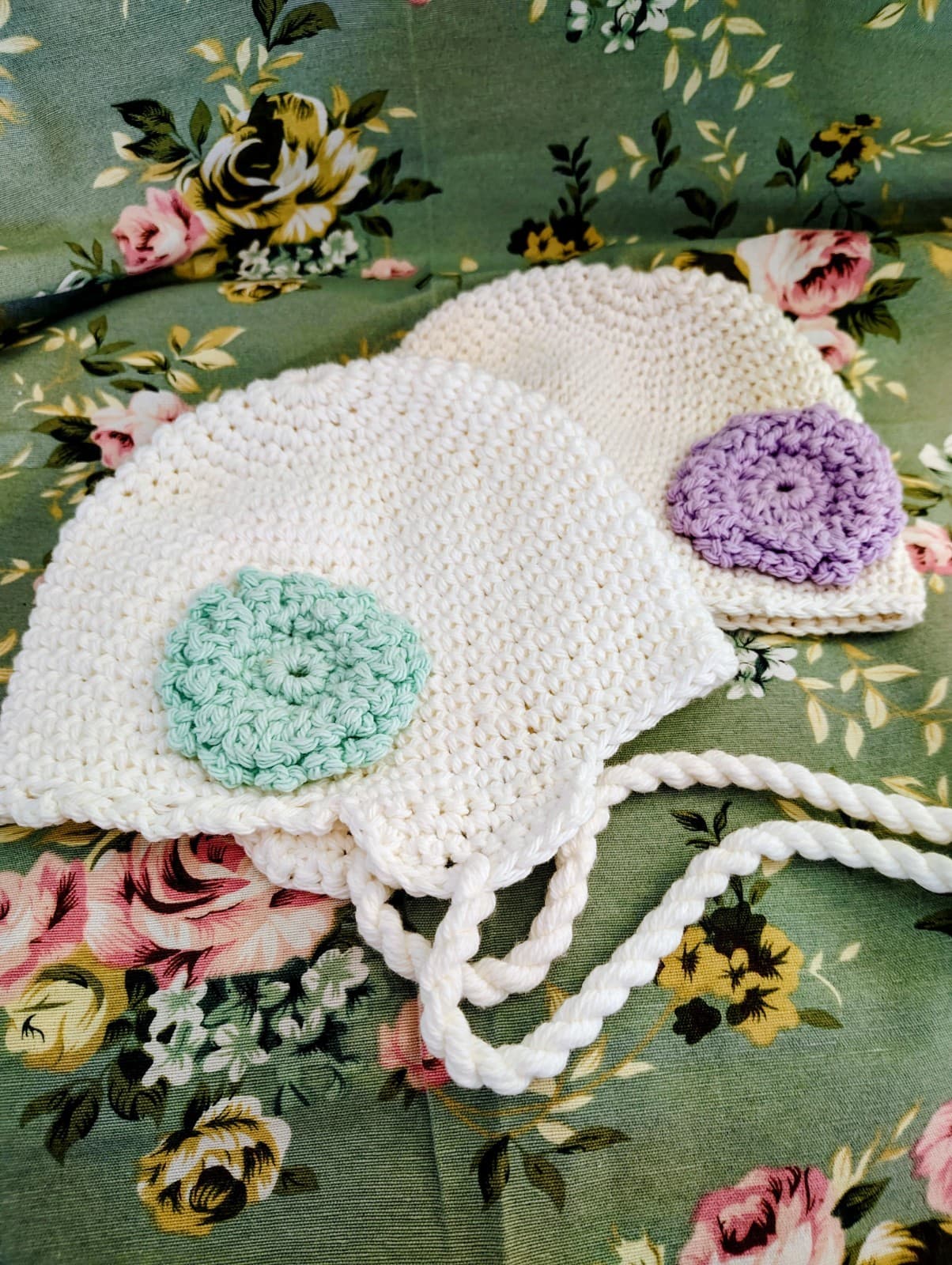 Bundle Of 2 NEW Crochet Flower Baby Girl Hats