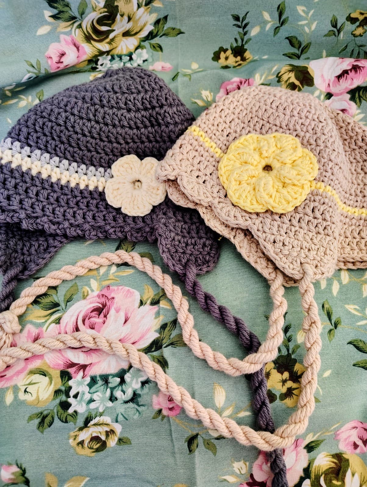 Bundle Of 2 NEW Crochet Flower Baby Girl Hats