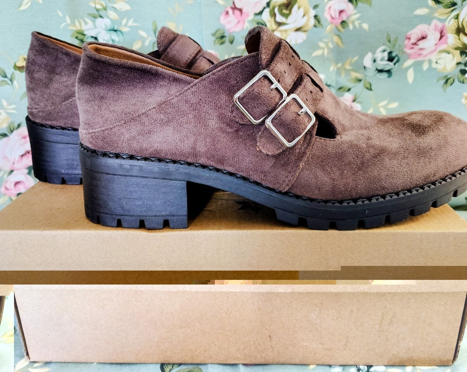 NIB Brown Faux Leather Ankle Boots Platform, Size 9 - Thumbnail 5