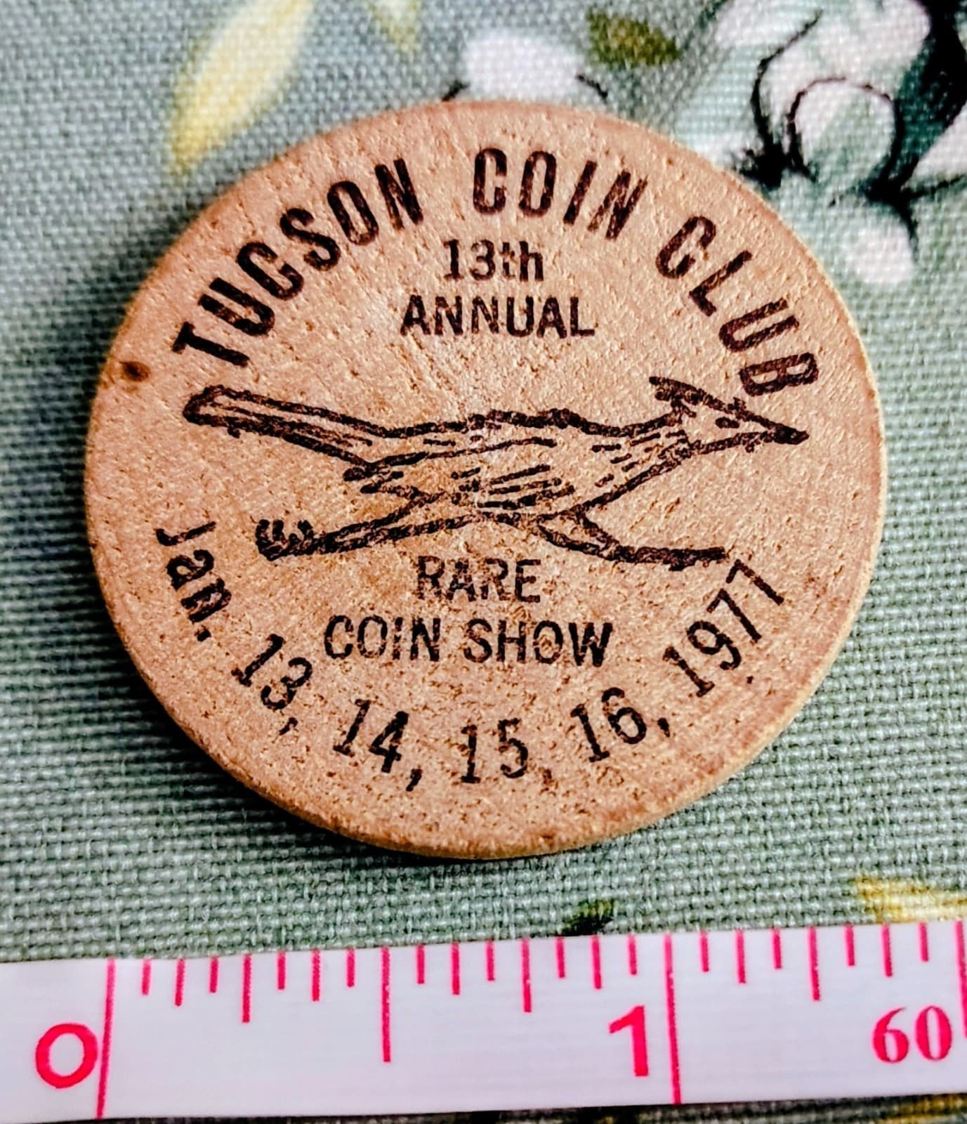 Vintage Tucson Coin Club Wooden Nickel, Arizona, 13th Annual Show 1977