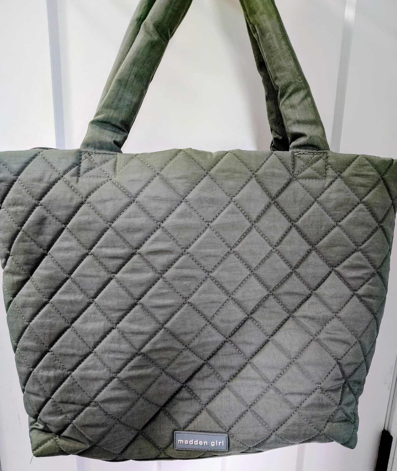 Madden Girl Quilted Tote Bag Sage Green, Removable Long Shoulder Strap