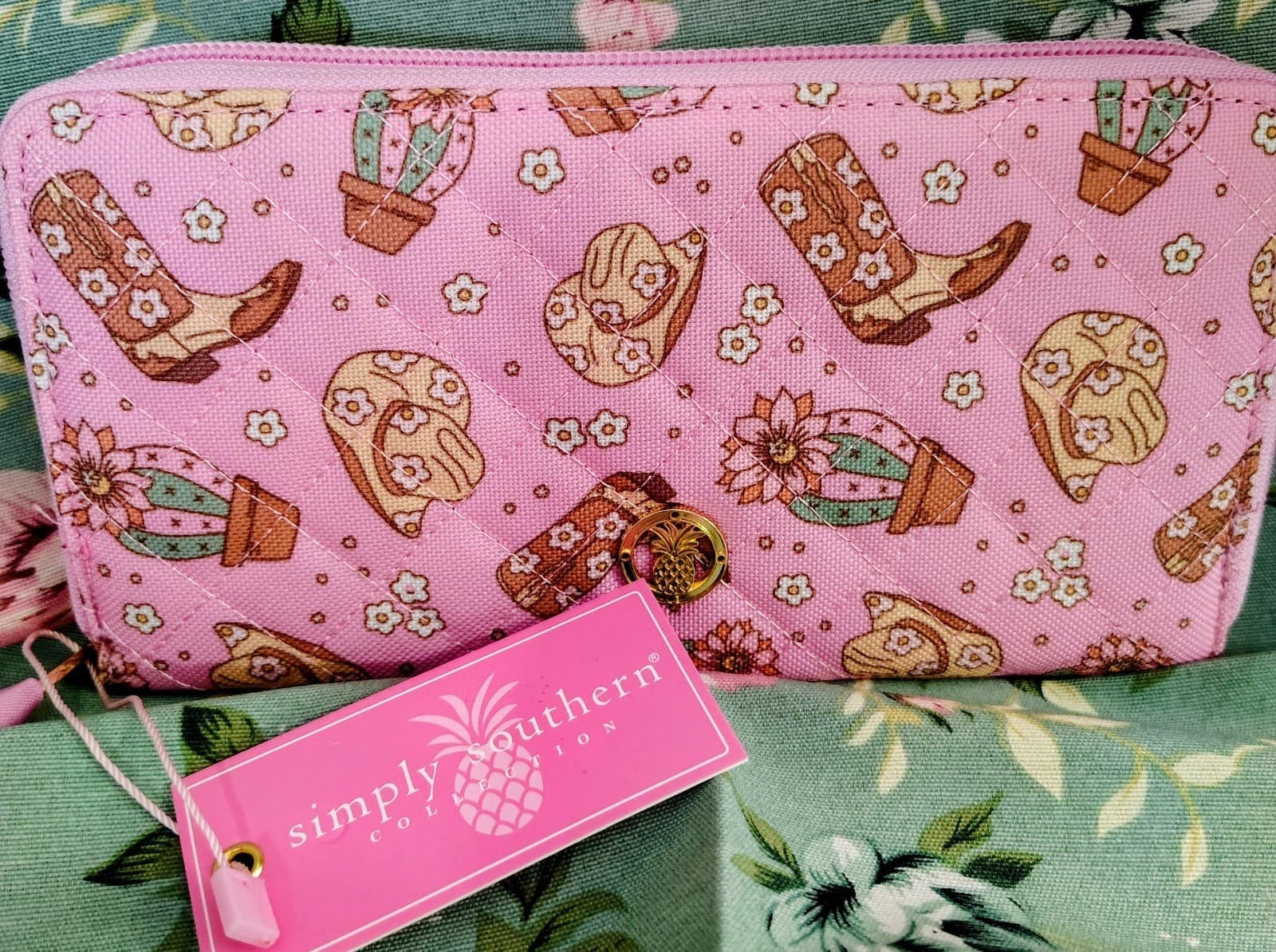 NWT Simply Southern Pink Western Wallet Wristlet, Cowboy Boots & Cactus Print - Thumbnail 2