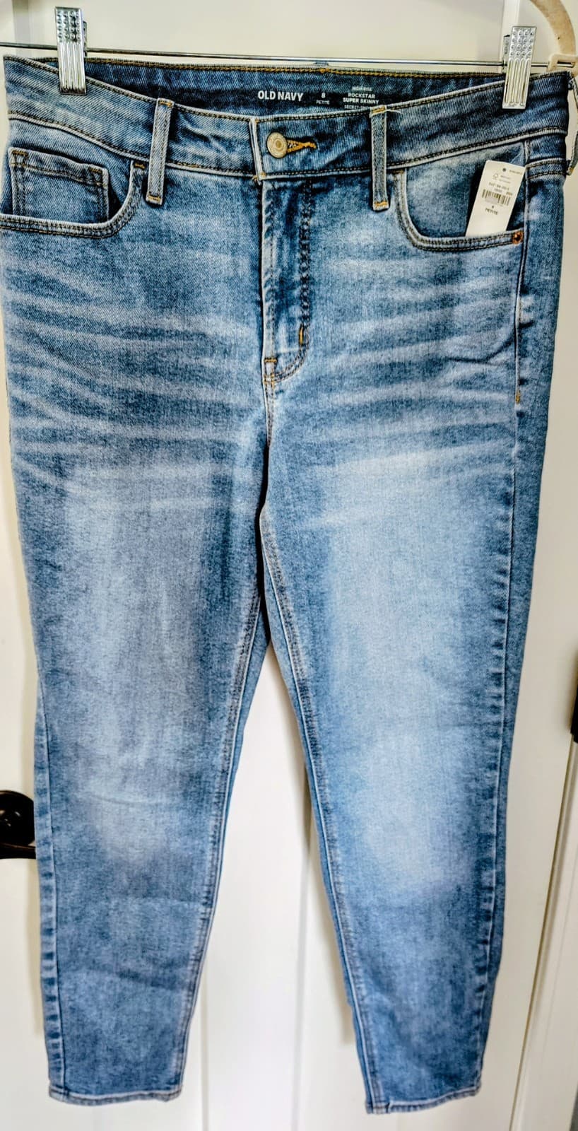 Old Navy High Rise Rockstar Skinny Light Wash Denim Jeans, Size 8 Petite
