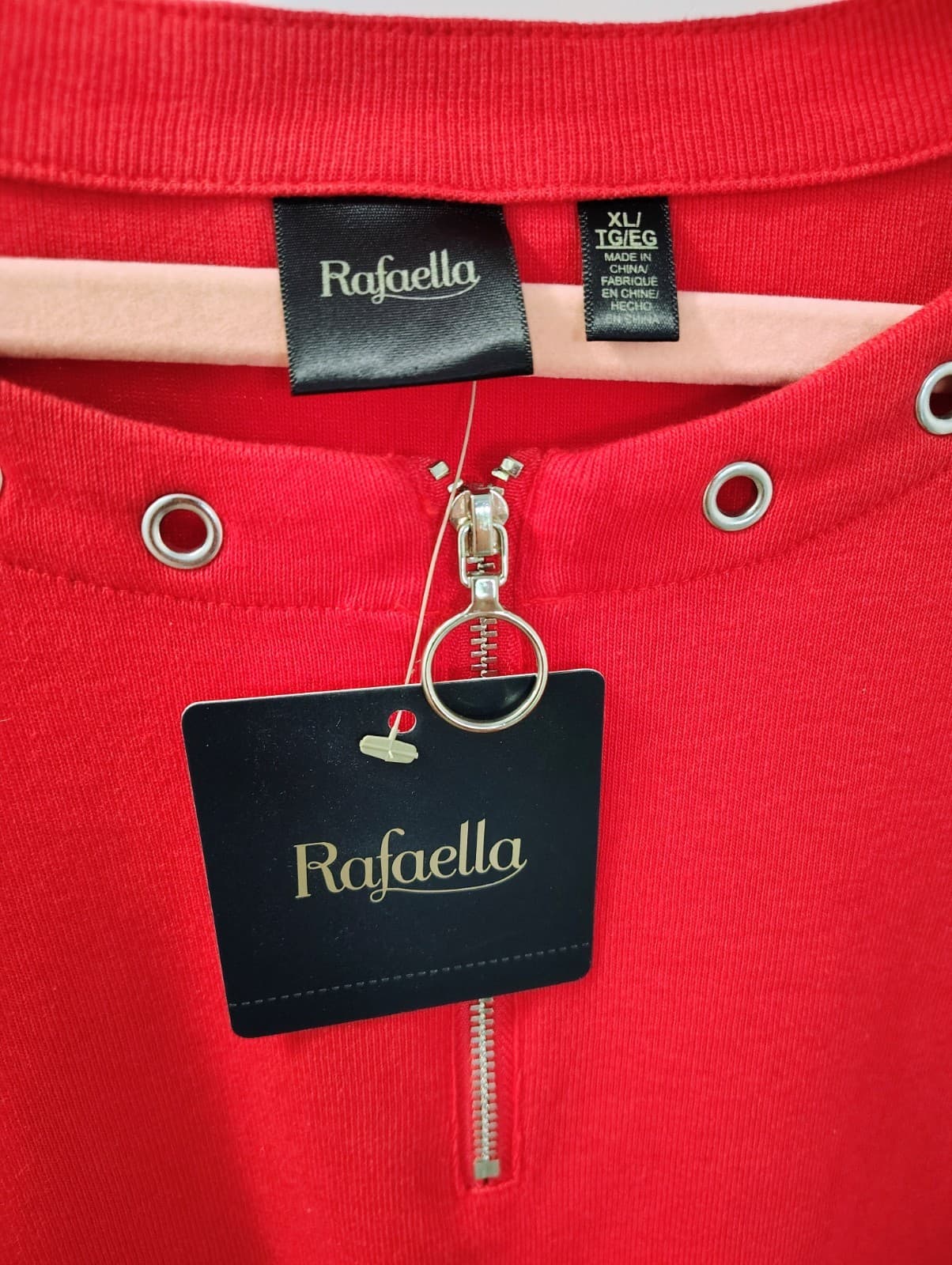 NWT Rafaella Red Short Sleeve Women's Top With Grommets, XL - Thumbnail 2