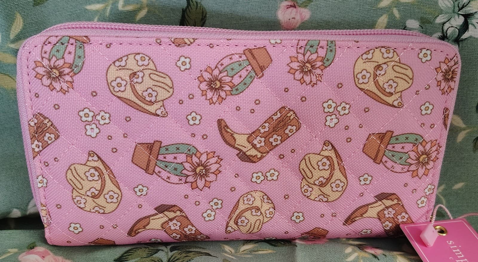 NWT Simply Southern Pink Western Wallet Wristlet, Cowboy Boots & Cactus Print