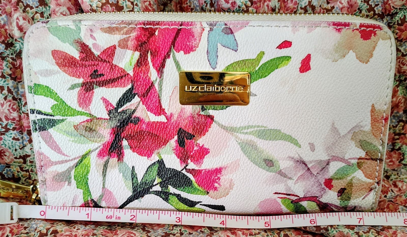 Liz Claiborne Floral Credit Card Zip-Around Wallet, Wristlet, Clutch, NWOT - Thumbnail 7