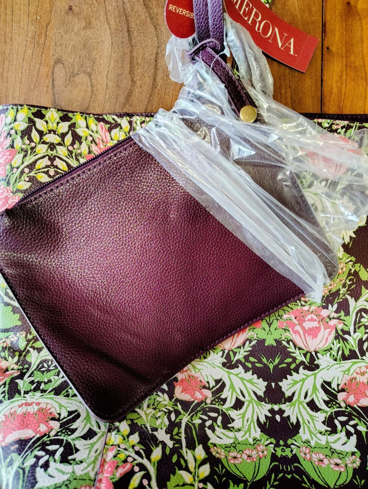 NWT Merona Floral Tote Bag Reversible With Matching Pouch MSRP $36.99 - Thumbnail 15