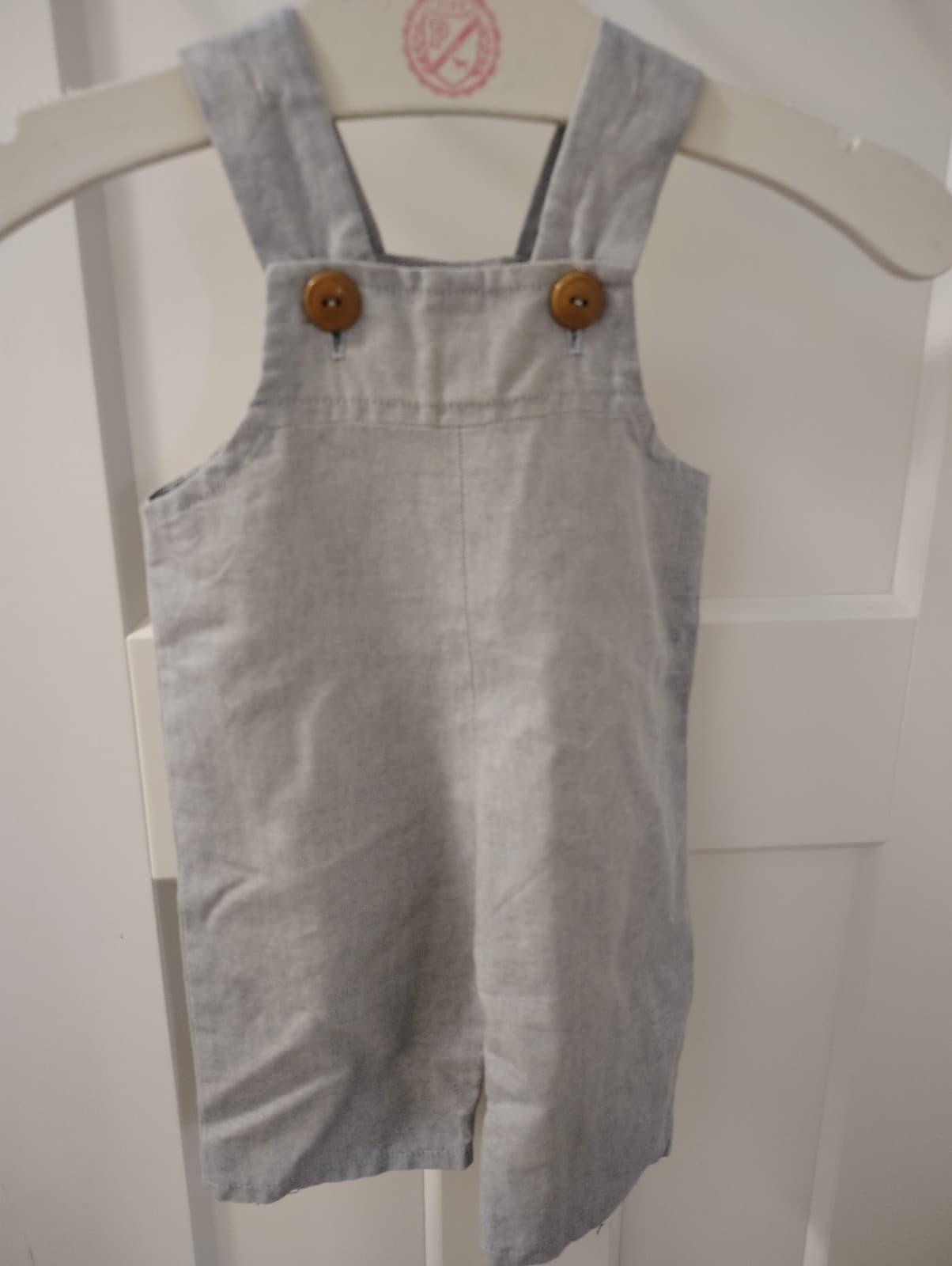 Amish Handmade Baby Toddler Sky Blue Linen Overalls - Thumbnail 3