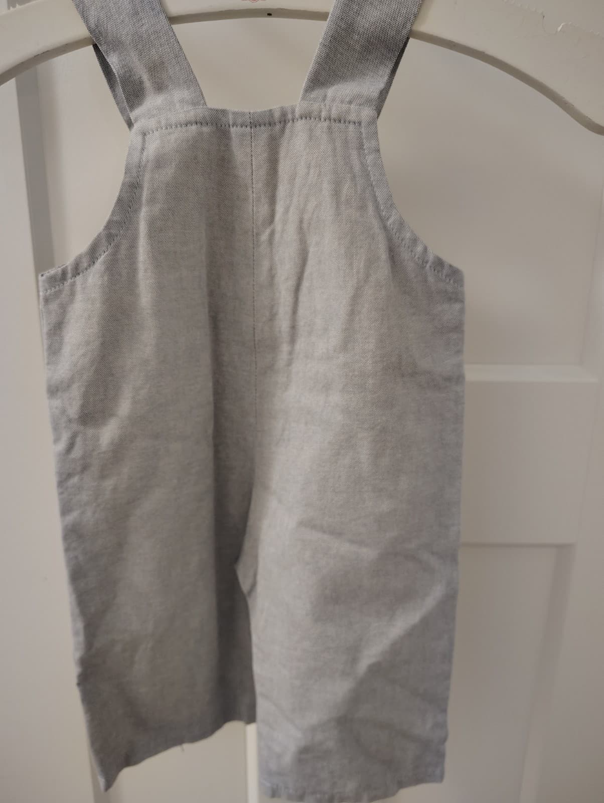 Amish Handmade Baby Toddler Sky Blue Linen Overalls - Thumbnail 4