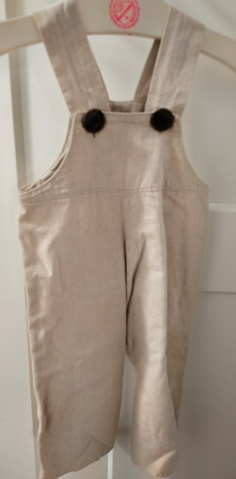 Amish Handmade Toddler Boys Tan Cotton Overalls - Thumbnail 2