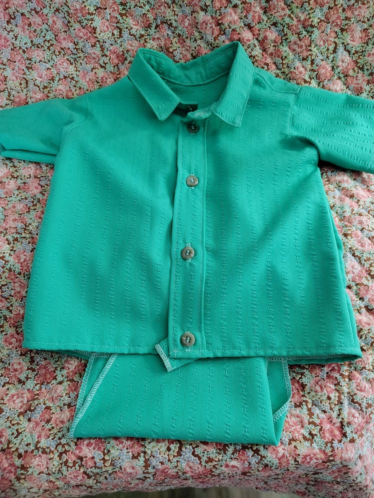 Amish Handmade Baby Boys Green Dress Shirt Diaper Cover