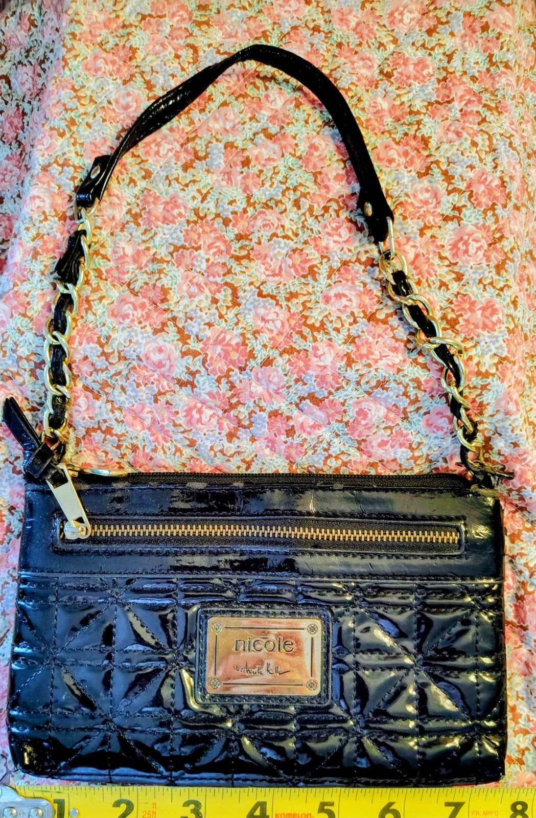 Nicole Miller Black Faux Patent Leather Wristlet - Thumbnail 10