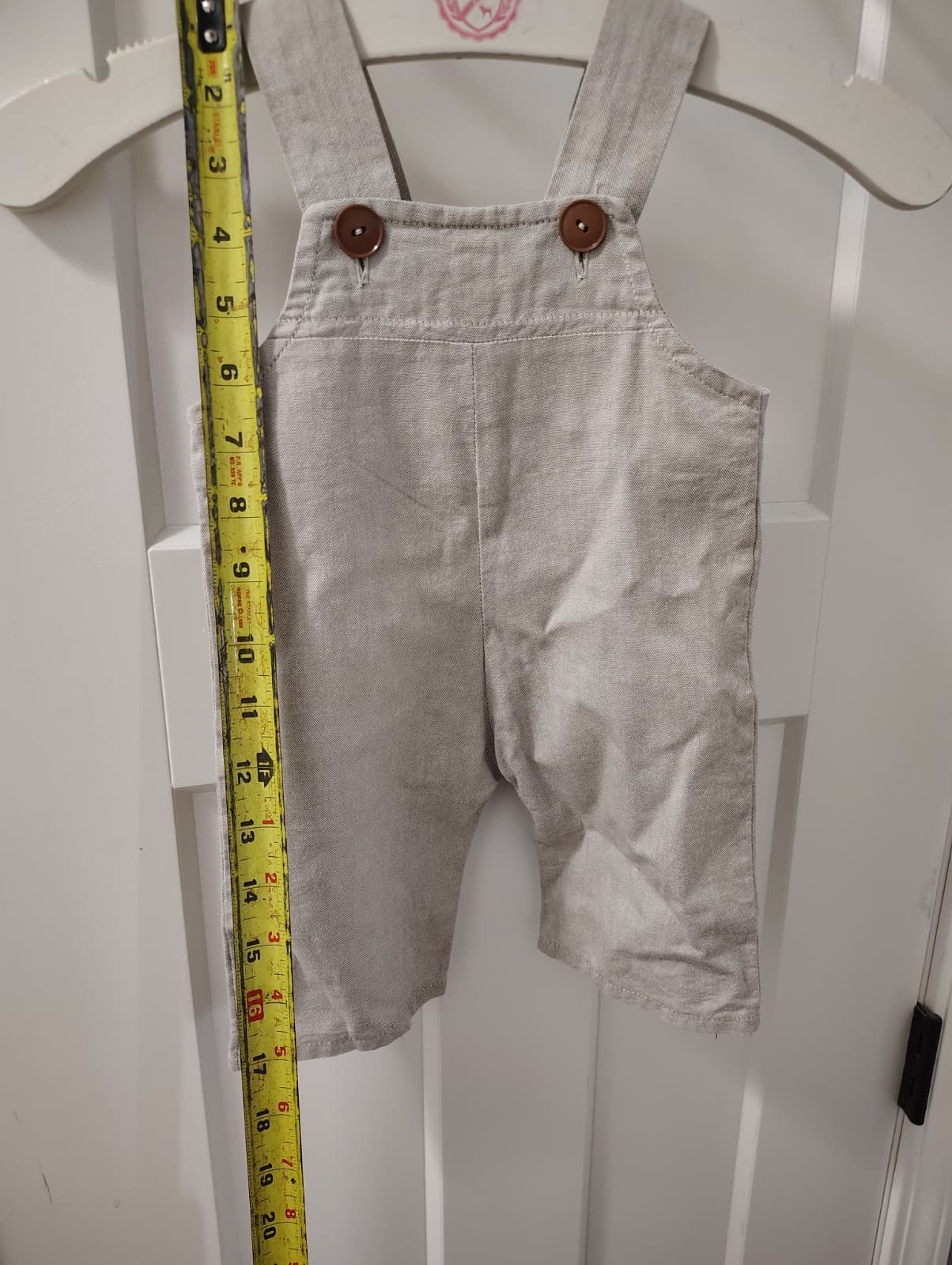 Amish Handmade Baby Toddler Boys Beige Linen Overalls - Thumbnail 5