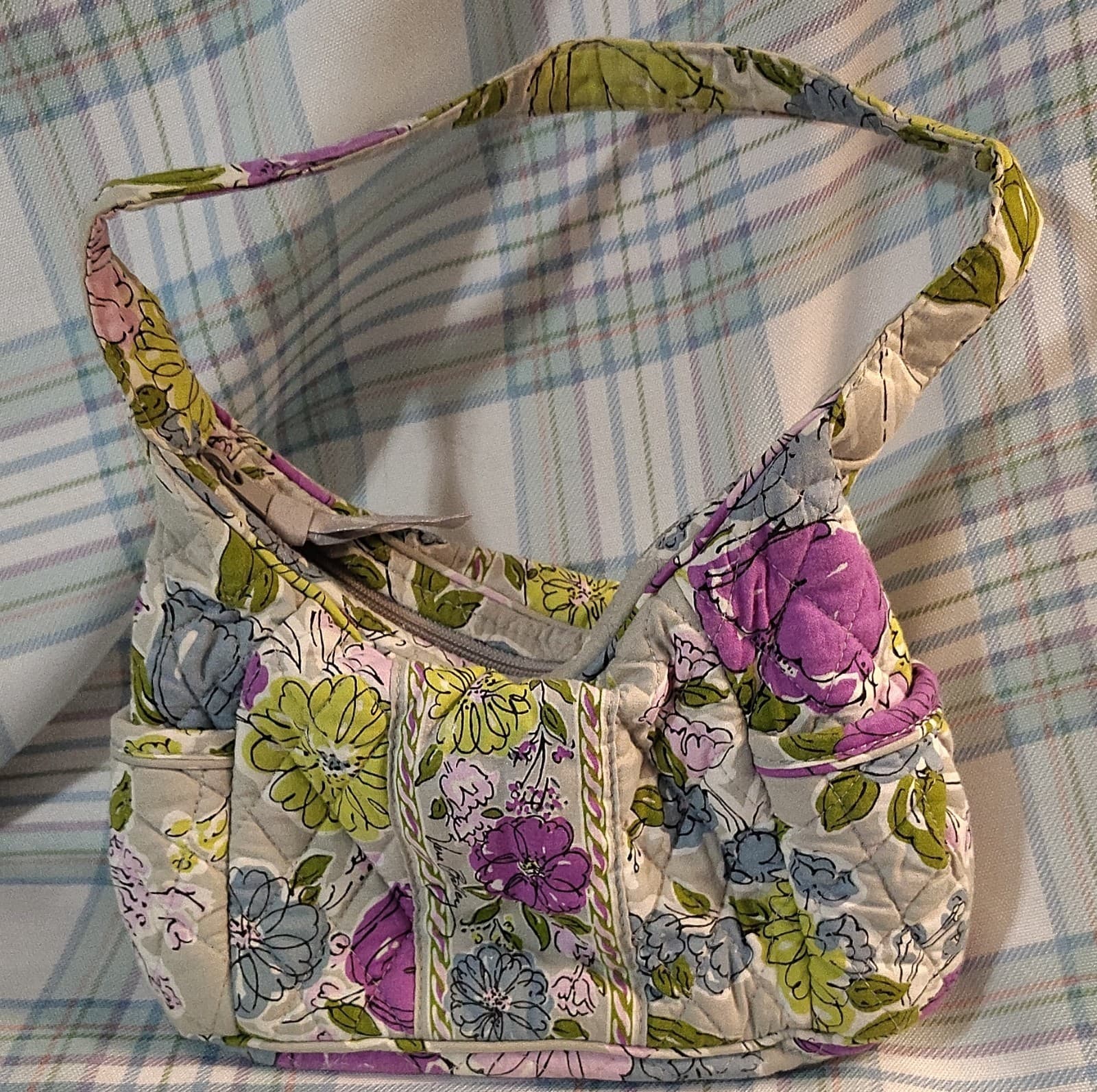 Vera Bradley Quilted Floral Shoulder Bag Purple Green Gray Medium - Thumbnail 2