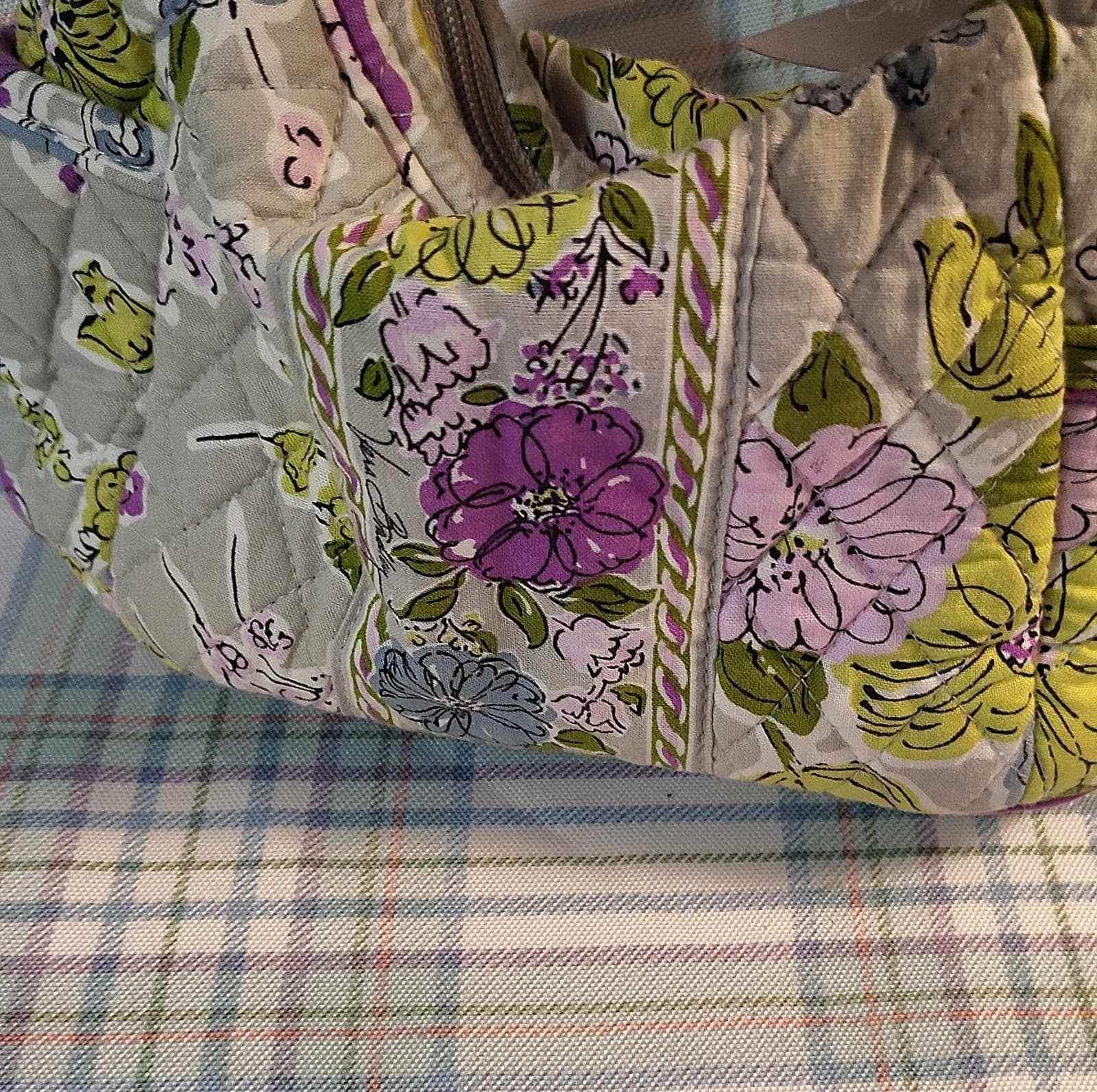 Vera Bradley Quilted Floral Shoulder Bag Purple Green Gray Medium - Thumbnail 6