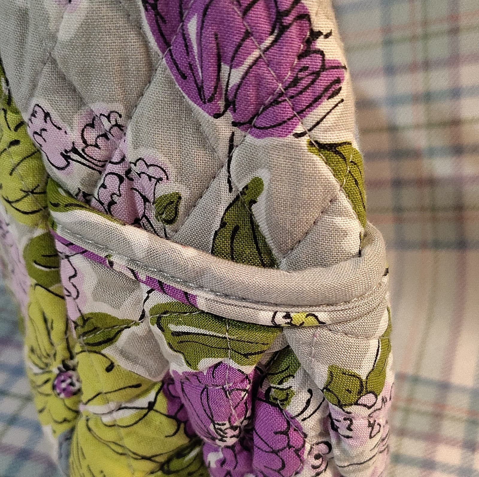 Vera Bradley Quilted Floral Shoulder Bag Purple Green Gray Medium - Thumbnail 7
