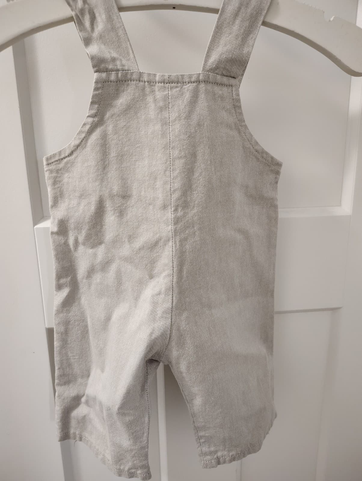 Amish Handmade Baby Toddler Boys Beige Linen Overalls - Thumbnail 3
