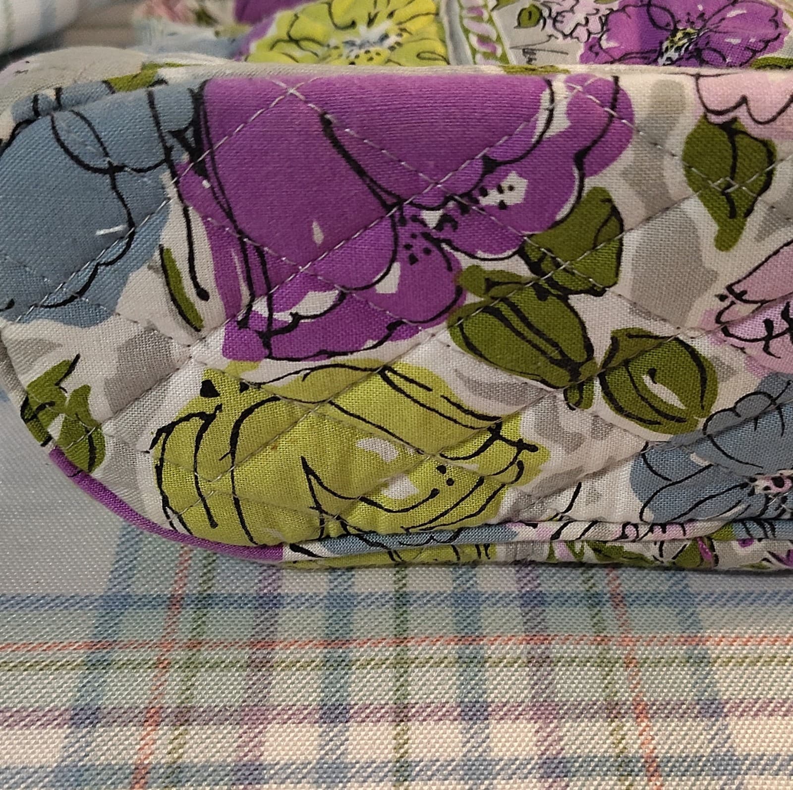 Vera Bradley Quilted Floral Shoulder Bag Purple Green Gray Medium - Thumbnail 10