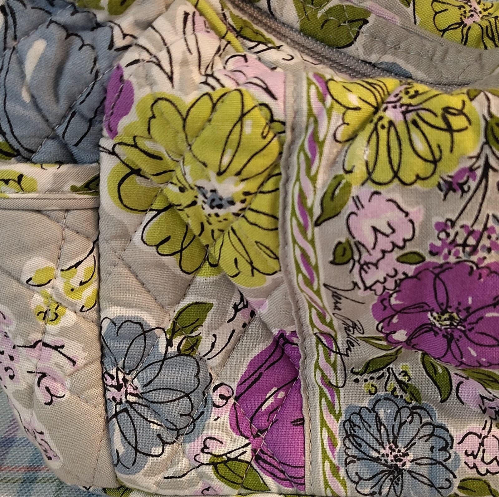 Vera Bradley Quilted Floral Shoulder Bag Purple Green Gray Medium - Thumbnail 3