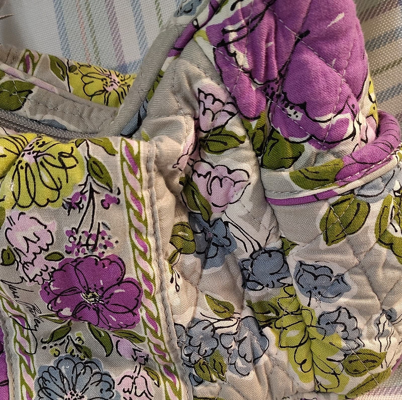 Vera Bradley Quilted Floral Shoulder Bag Purple Green Gray Medium - Thumbnail 4