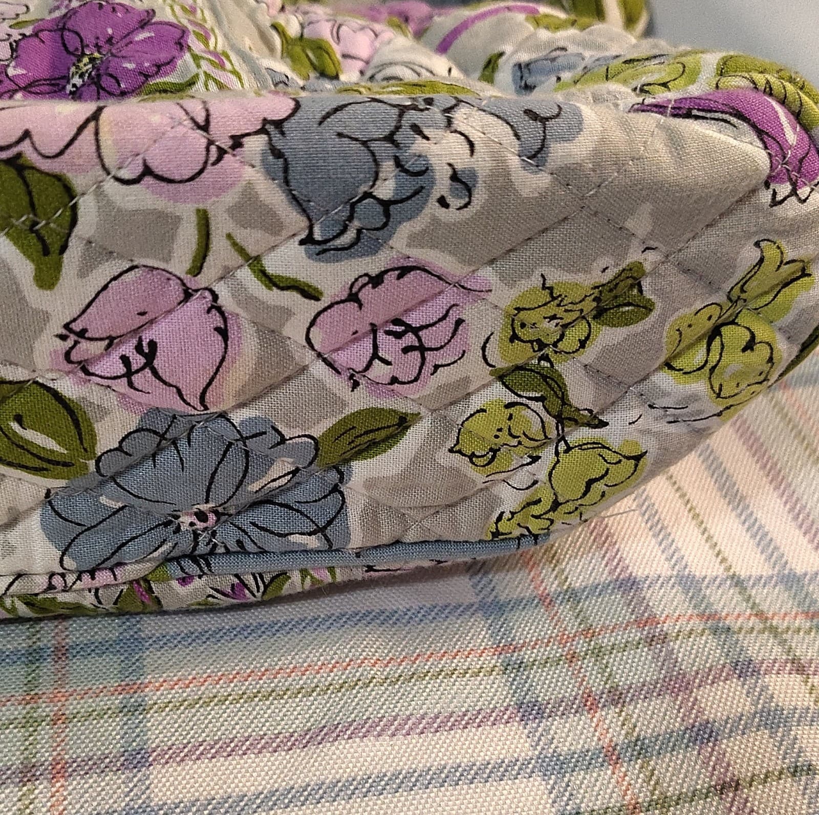 Vera Bradley Quilted Floral Shoulder Bag Purple Green Gray Medium - Thumbnail 11