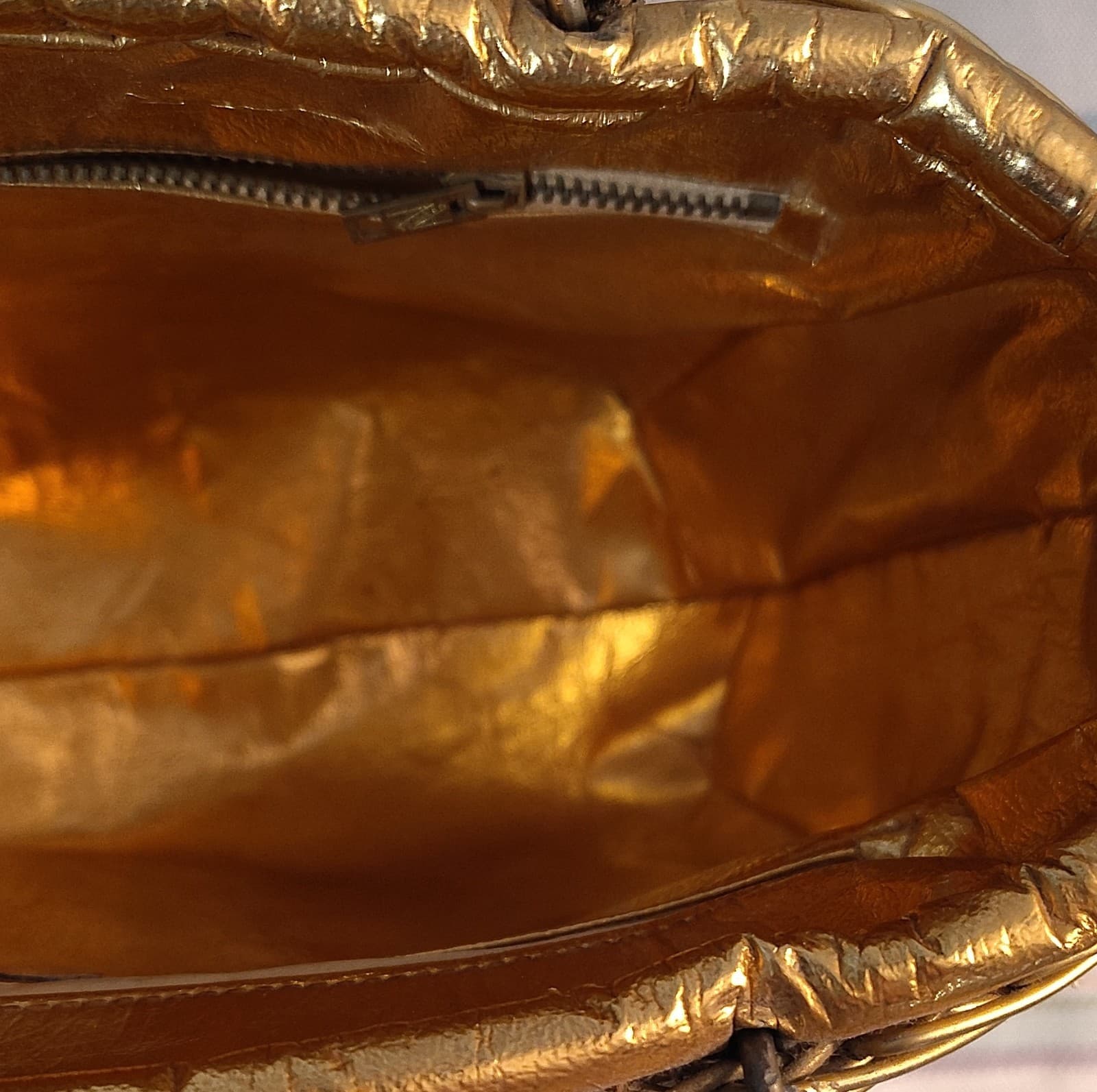 Vintage Woven Metallic Trim Beige Gold Tote Bag Double Handles - Thumbnail 5