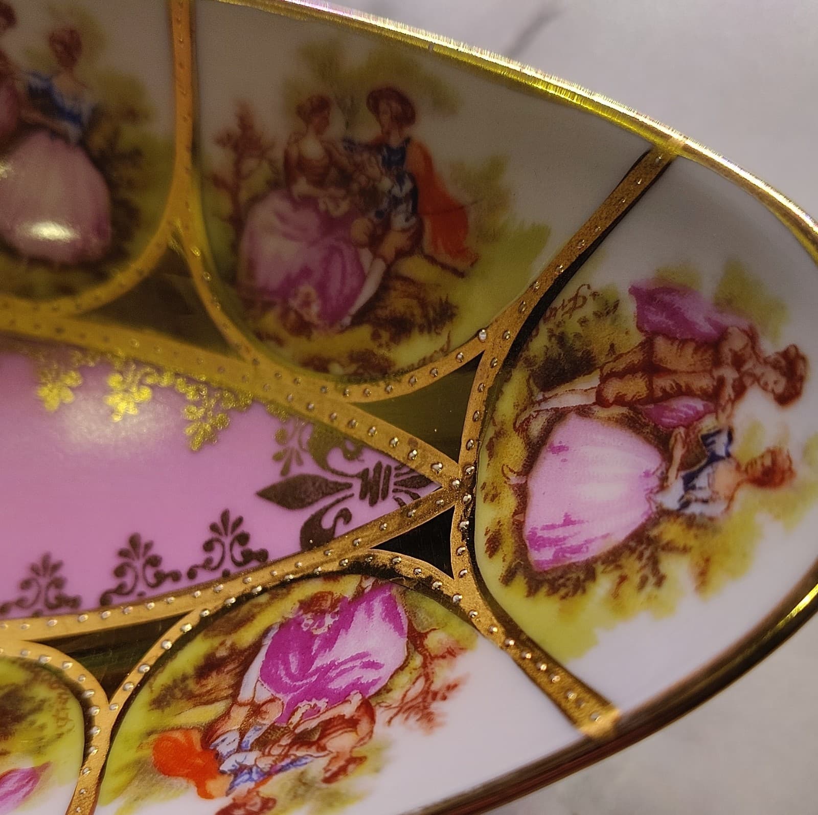 Alt Wien Porcelain Oval Bowl Pink Gold Victorian Romantic Couple Scenes - Thumbnail 4