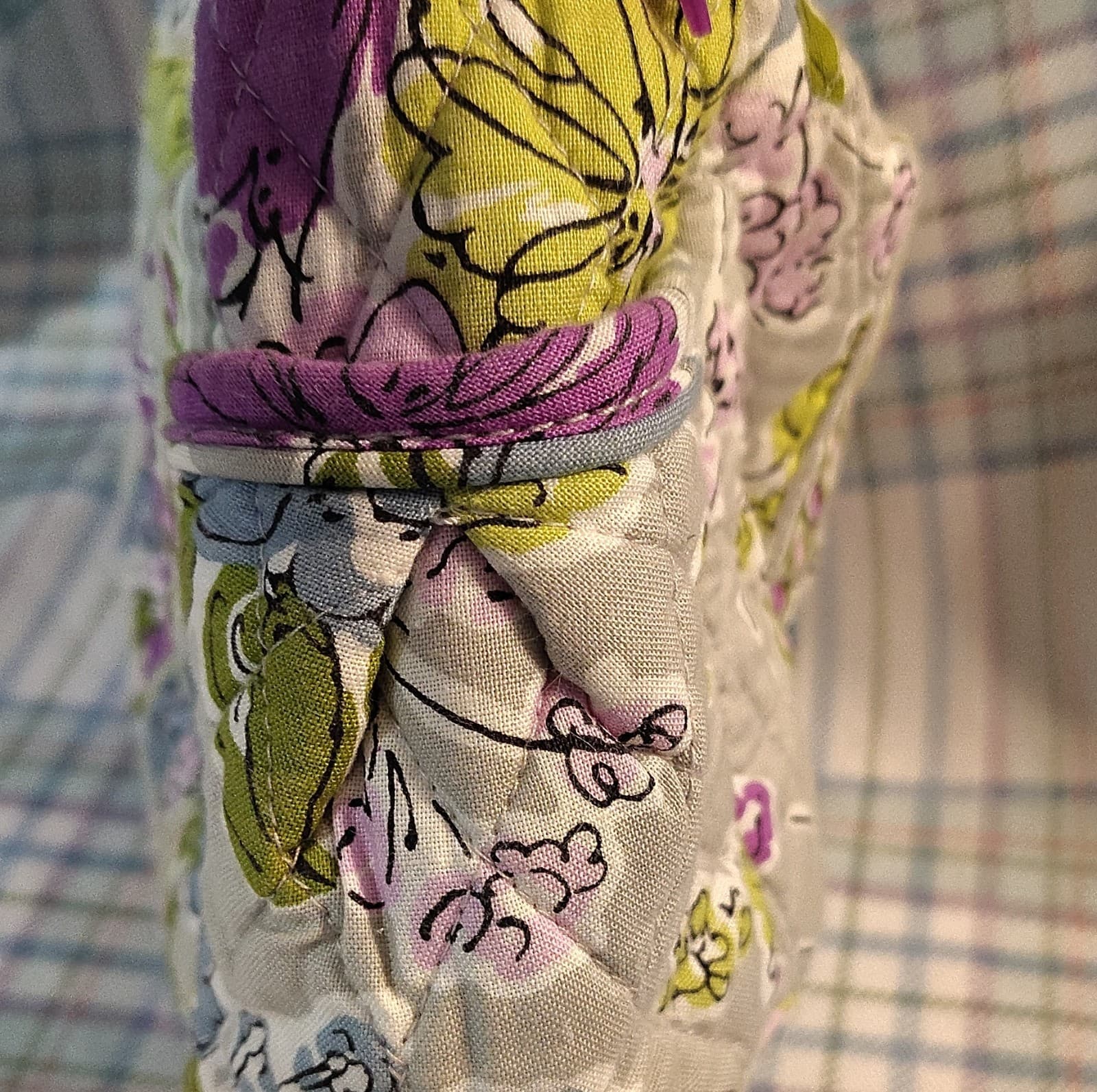 Vera Bradley Quilted Floral Shoulder Bag Purple Green Gray Medium - Thumbnail 8
