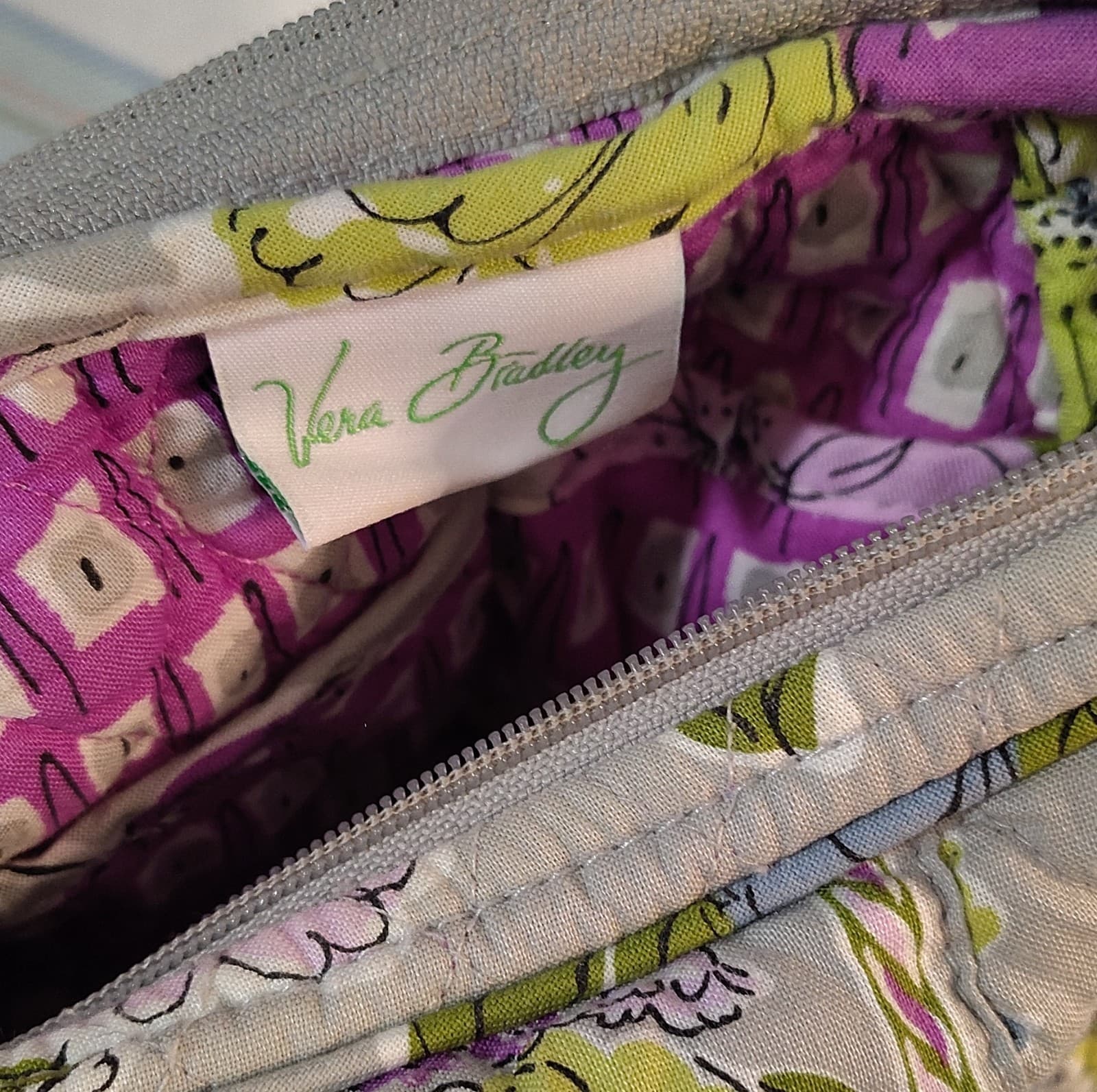 Vera Bradley Quilted Floral Shoulder Bag Purple Green Gray Medium - Thumbnail 12