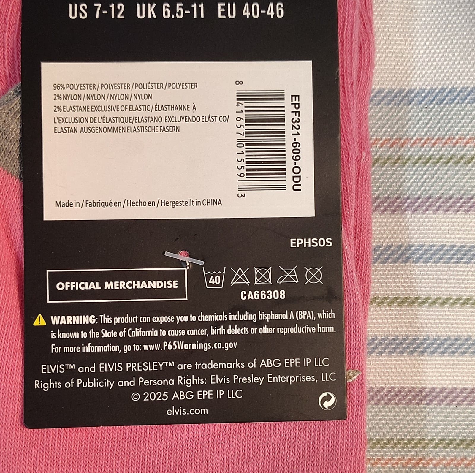 Elvis Presley Love Me Tender Pink Crew Socks Heart Pattern One Size Polyester - Thumbnail 3