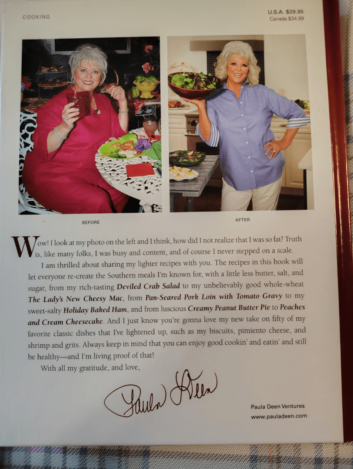 Paula Deen Cuts the Fat, Signed Hardcover Cookbook, Healthy Recipes - Thumbnail 2