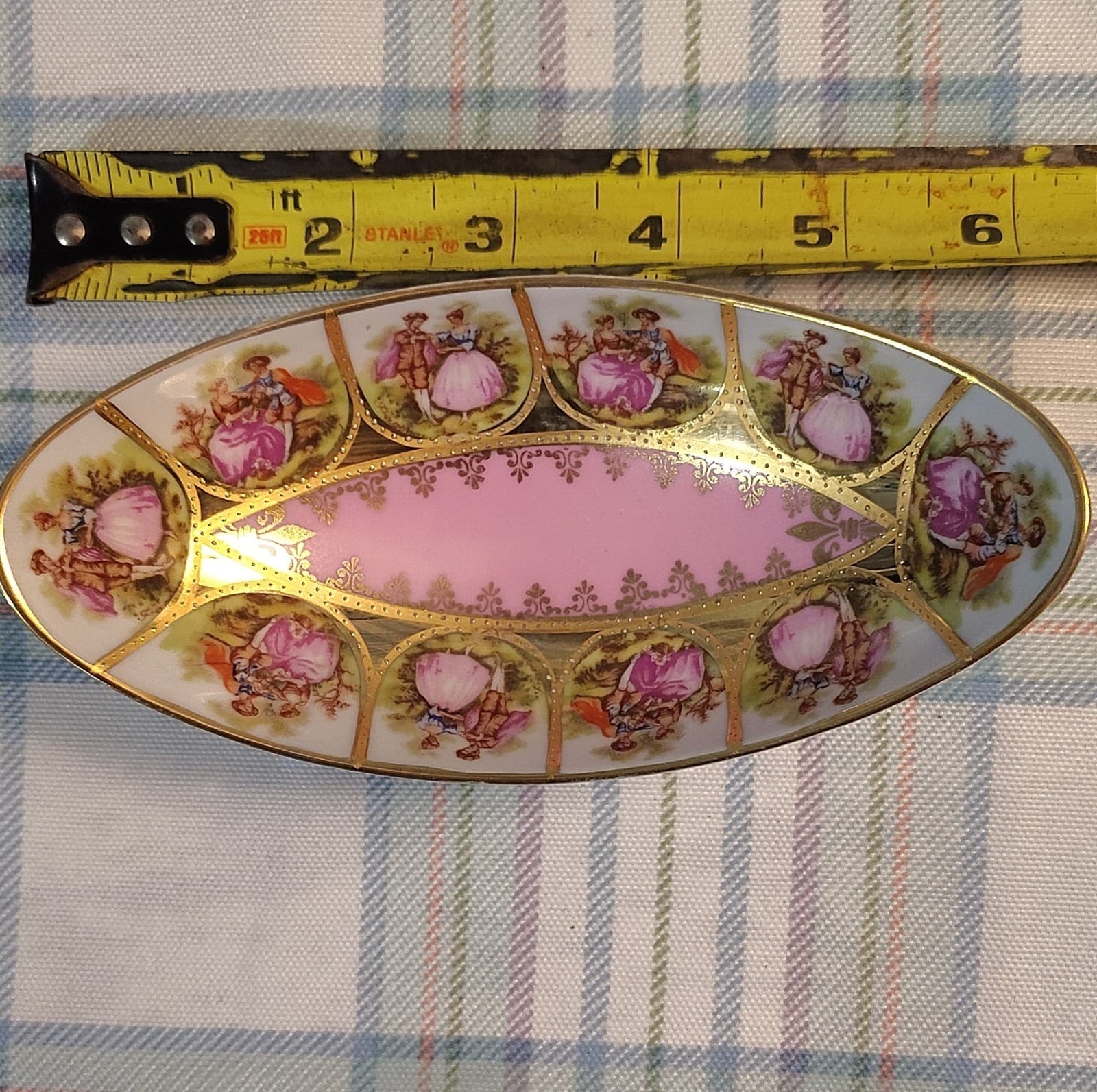 Alt Wien Porcelain Oval Bowl Pink Gold Victorian Romantic Couple Scenes - Thumbnail 10