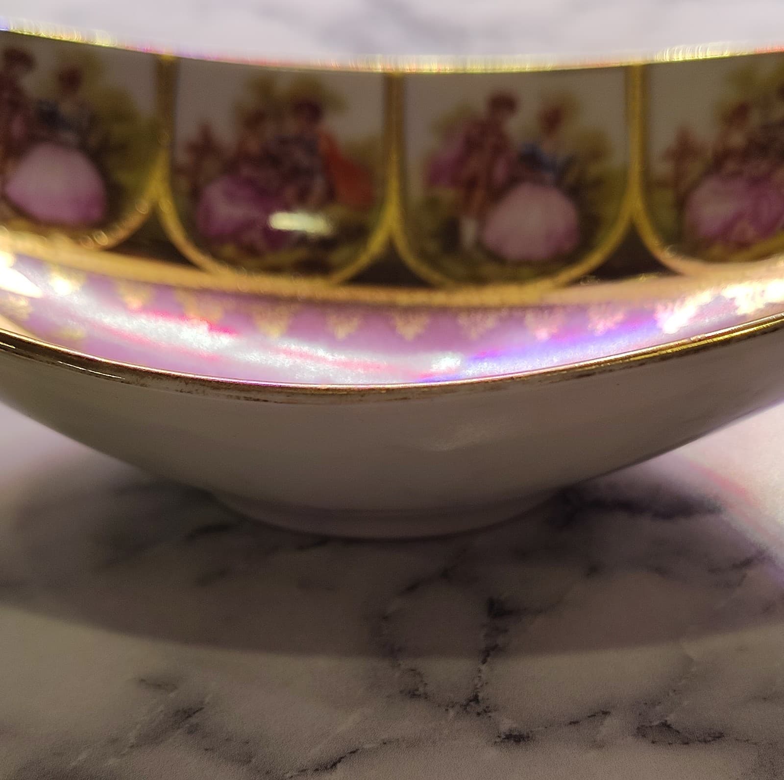 Alt Wien Porcelain Oval Bowl Pink Gold Victorian Romantic Couple Scenes - Thumbnail 9