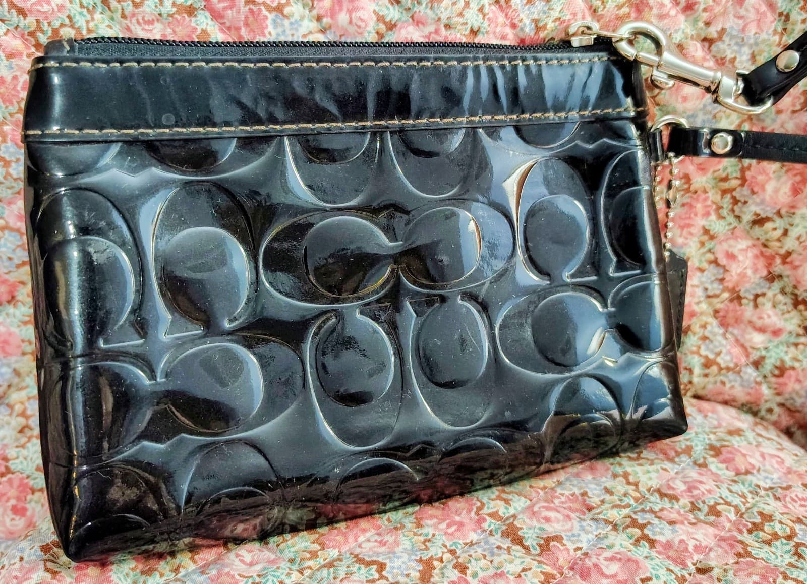 Vintage COACH Signature Stitch Black Patent Leather Wristlet, Wallet, Clutch - Thumbnail 5
