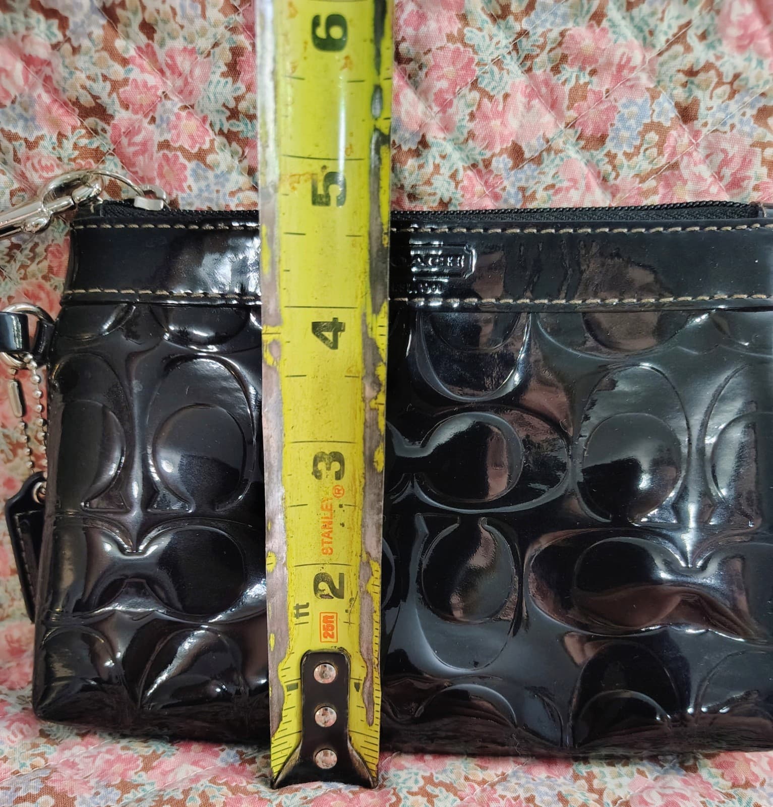 Vintage COACH Signature Stitch Black Patent Leather Wristlet, Wallet, Clutch - Thumbnail 11