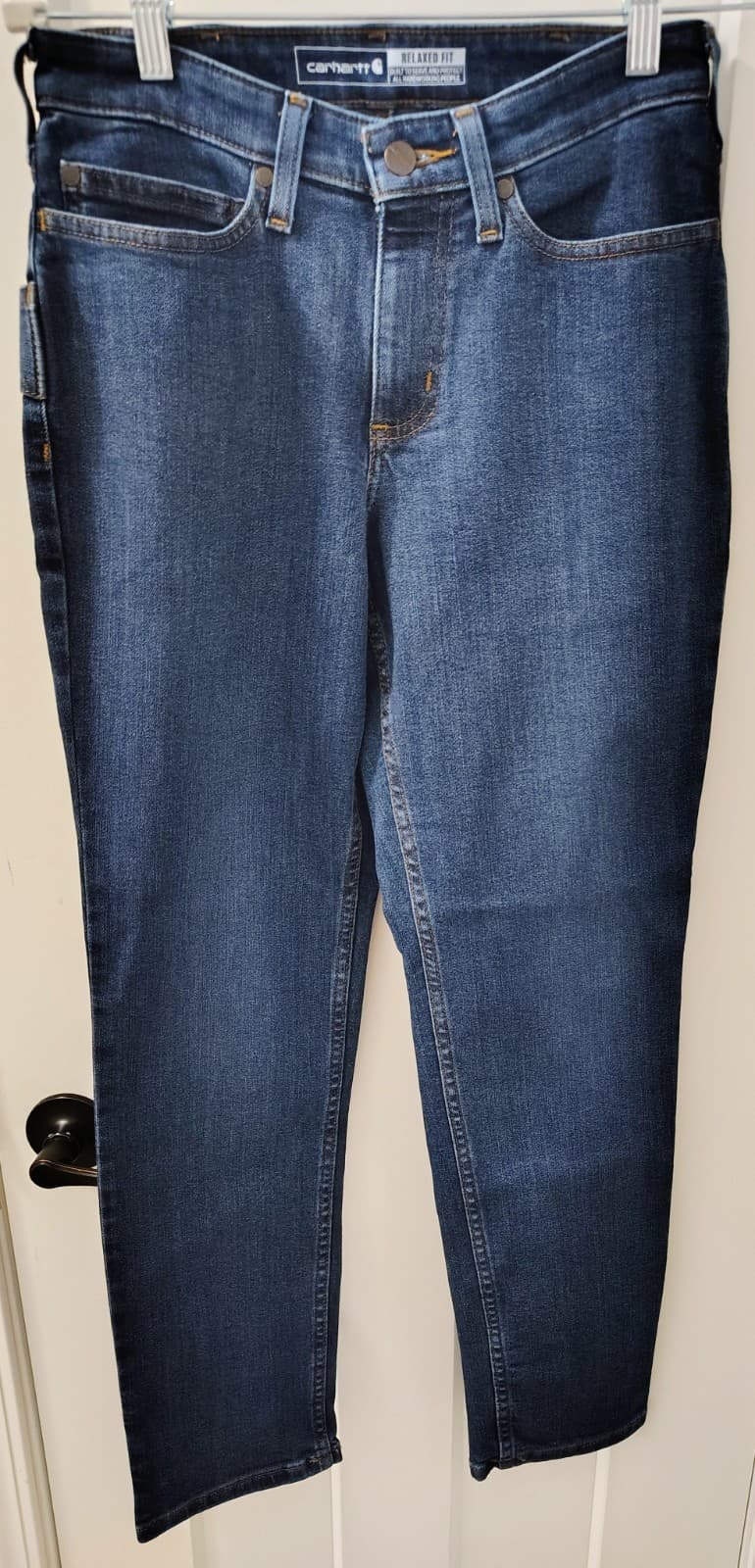 Carhartt Relaxed Fit Jeans Womens 0 Short Blue Denim Straight Workwear NWT - Thumbnail 5
