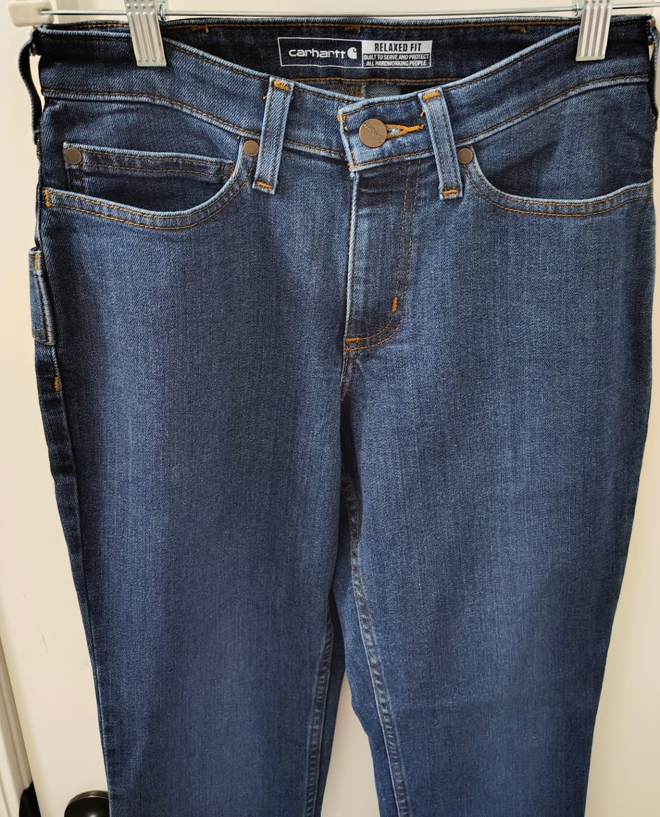 Carhartt Relaxed Fit Jeans Womens 0 Short Blue Denim Straight Workwear NWT - Thumbnail 3