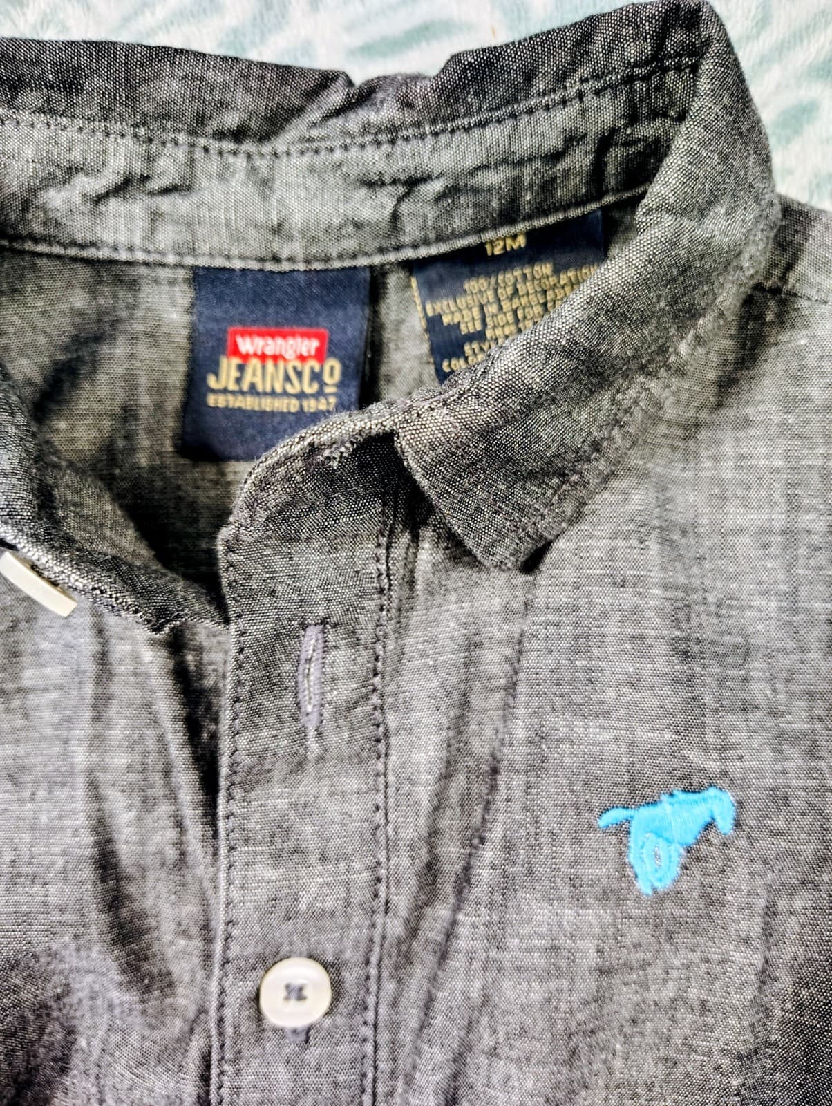 Wrangler Baby Boy Gray Linen Romper 12 Mo - Thumbnail 5