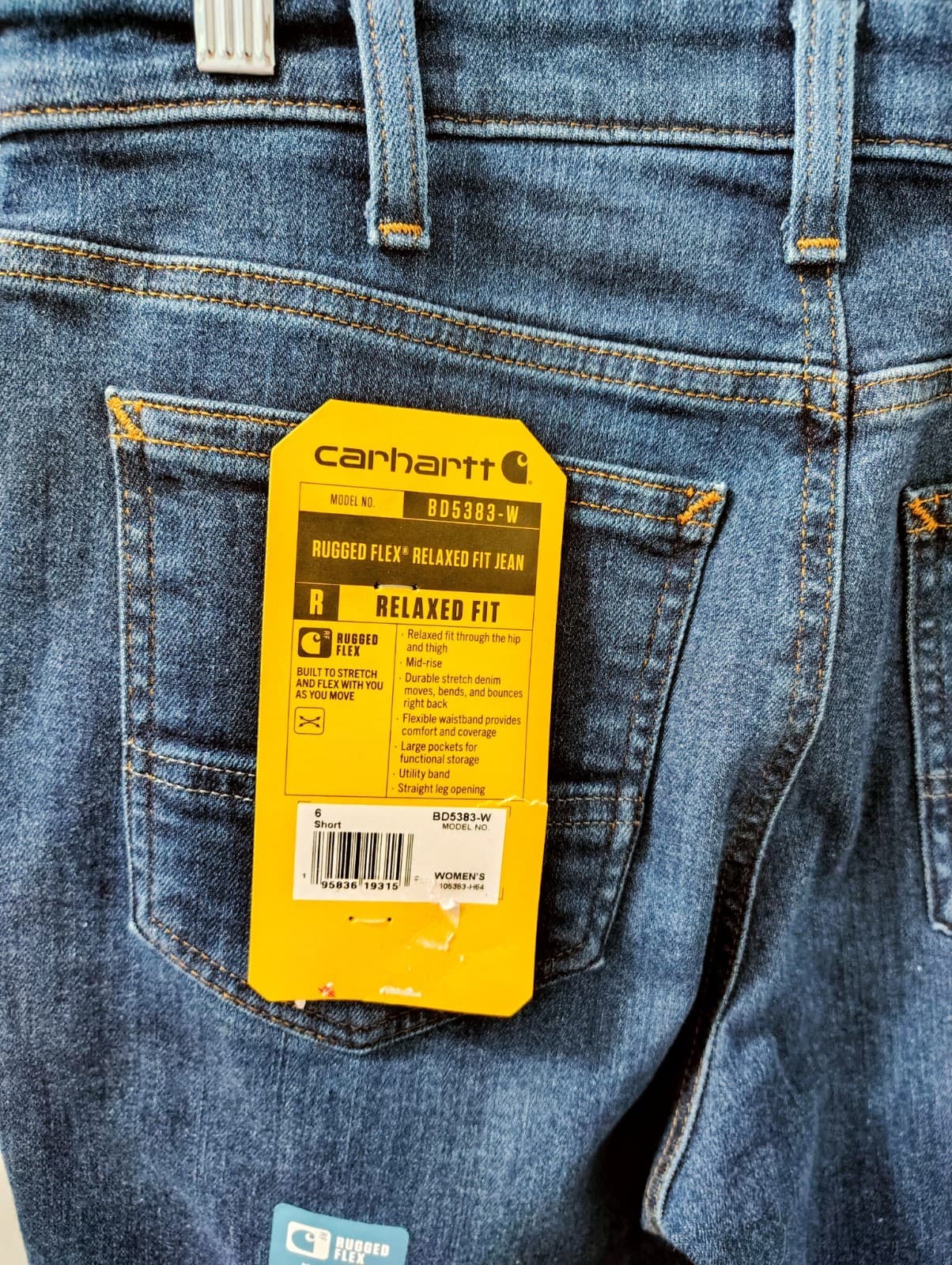 Women’s Size 6 Short Carhartt Rugged Flex Relaxed Fit Straight Jeans Denim NWT - Thumbnail 3