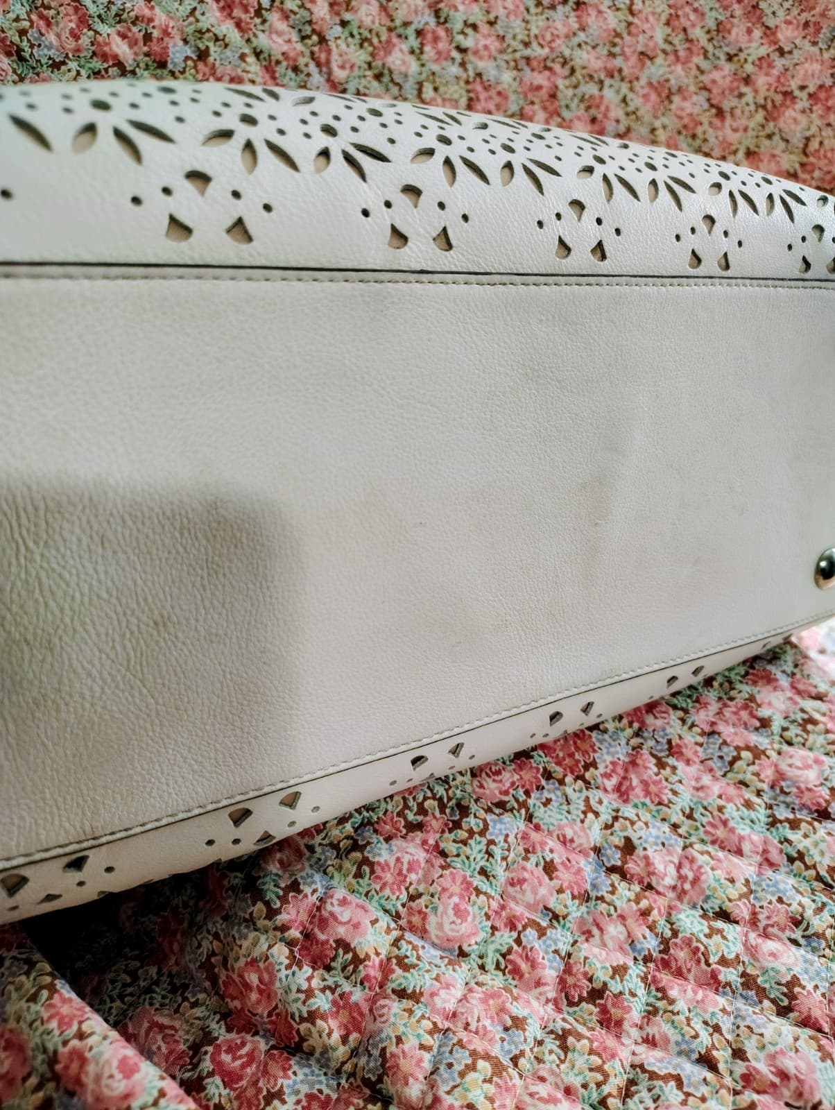 Coach Taylor Eyelet Cut Out Flower Leather Satchel Long Strap White Ivory - Thumbnail 14
