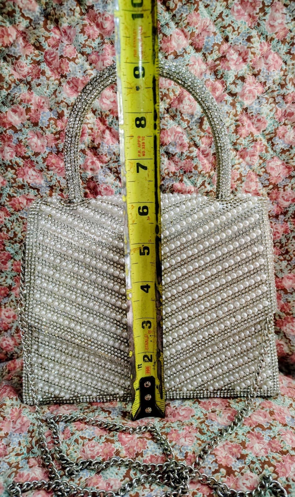 White/Ivory Beaded Embellished Formal Dress Handbag Metal Chain Strap - Thumbnail 15