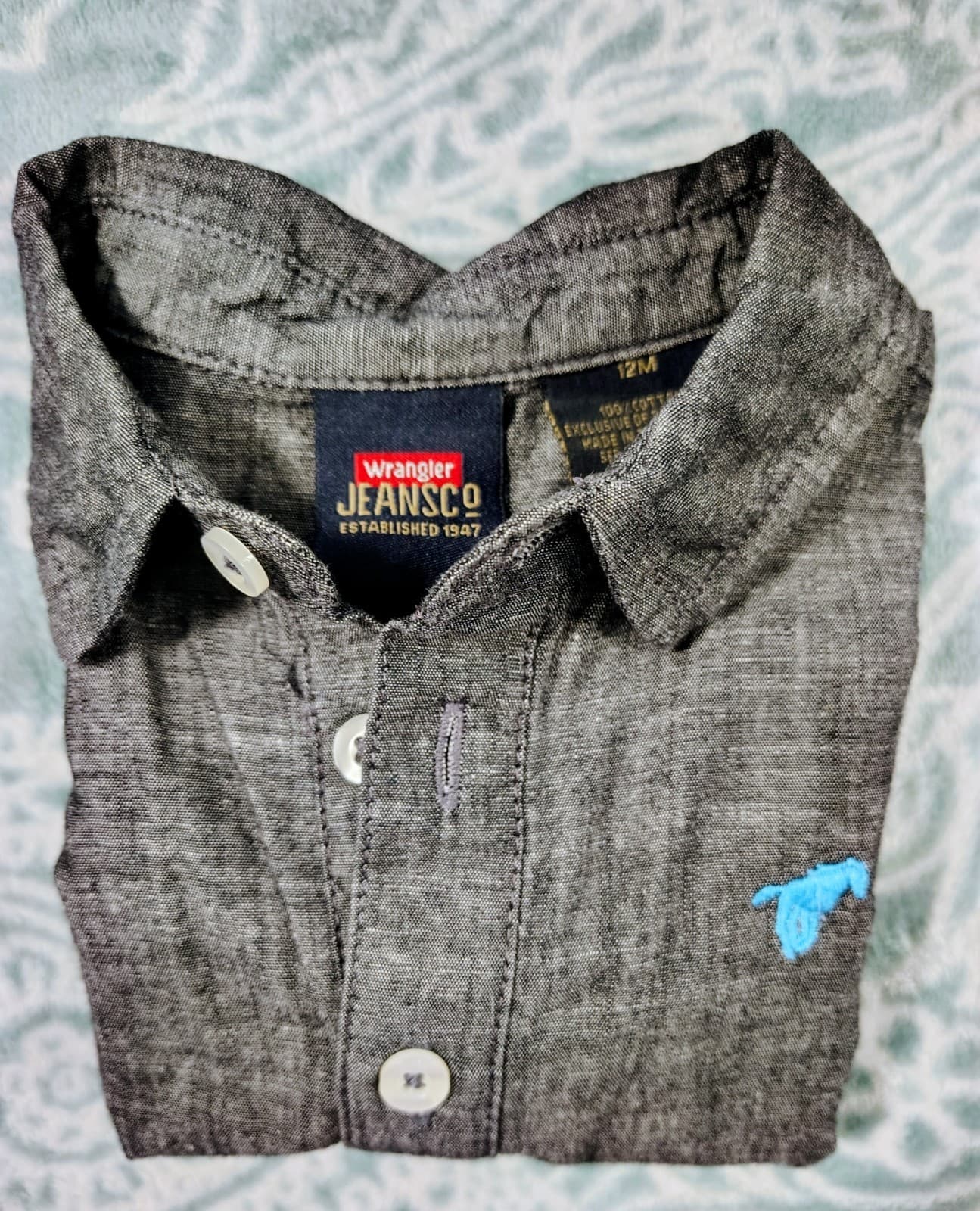 Wrangler Baby Boy Gray Linen Romper 12 Mo - Thumbnail 4