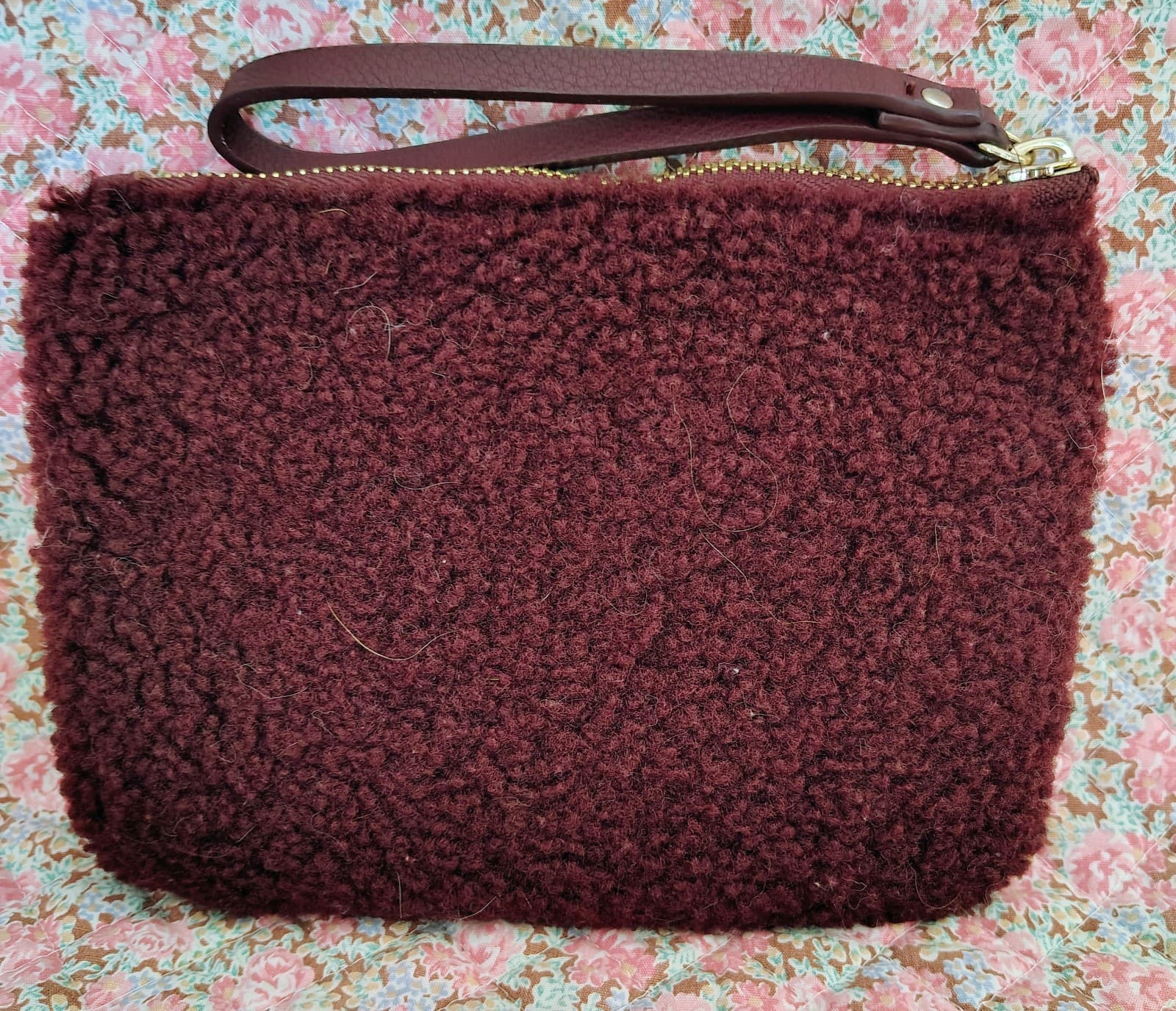 Old Navy Zippered Maroon Sherpa Polyester Wristlet With Fox Embroidery - Thumbnail 3