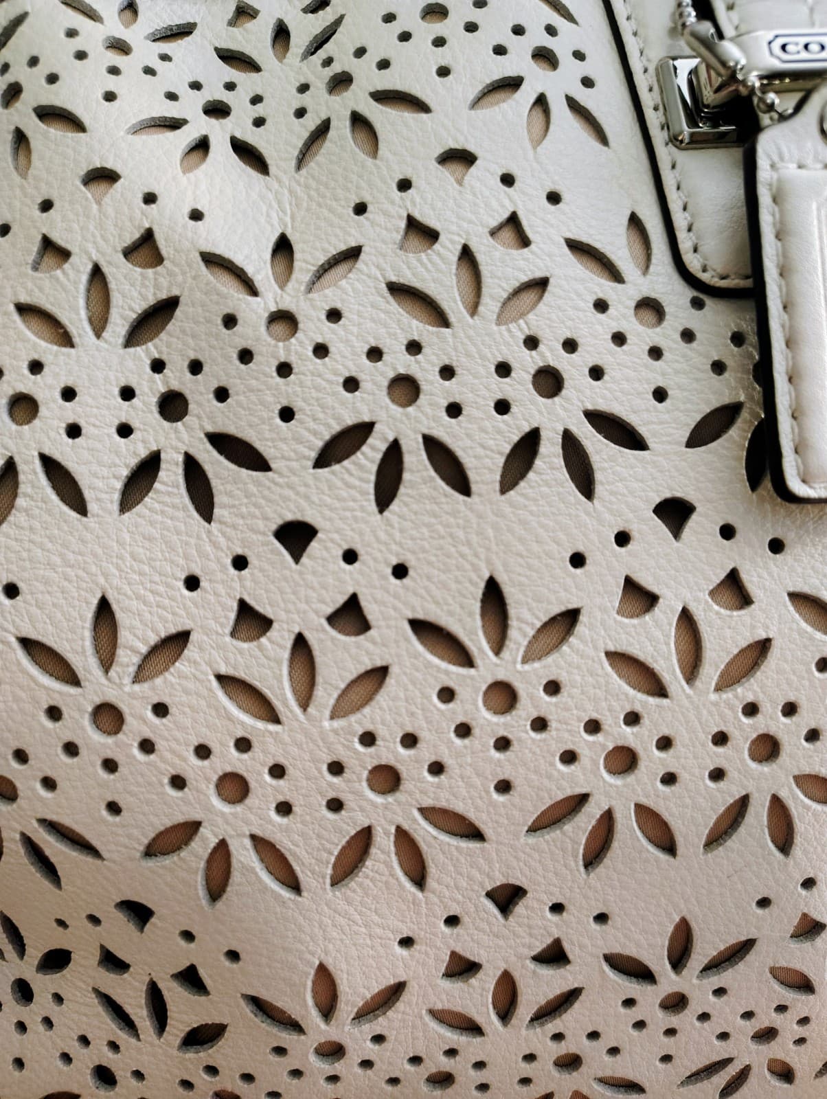 Coach Taylor Eyelet Cut Out Flower Leather Satchel Long Strap White Ivory - Thumbnail 13