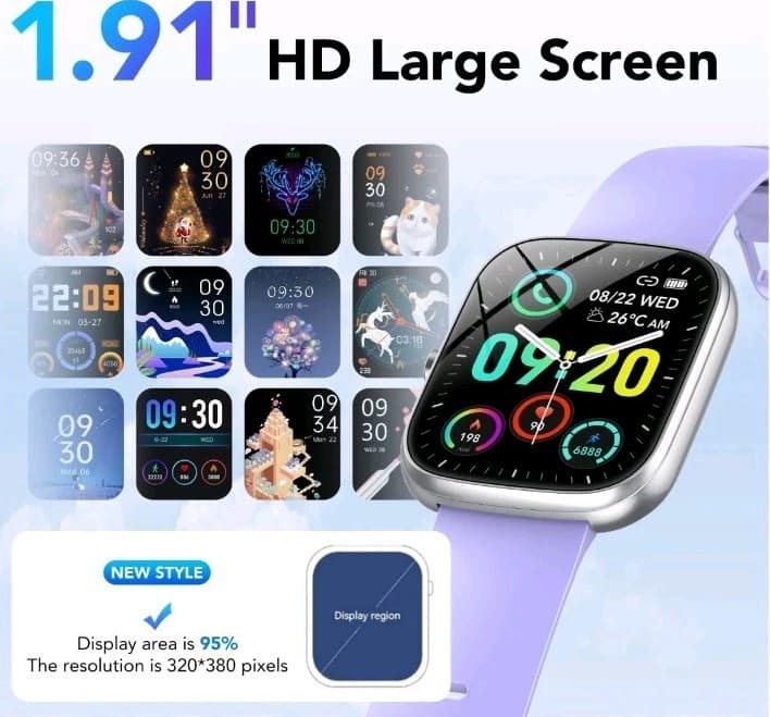 NIB Smart Bracelet 1.91" HD Screen Bluetooth Call Fitness Tracker Silver Purple - Thumbnail 6