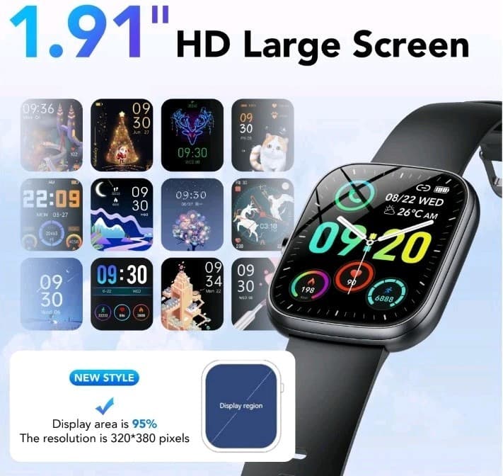 NIB Smart Bracelet 1.91" HD Screen Bluetooth Call Fitness Tracker Black Silicone - Thumbnail 4