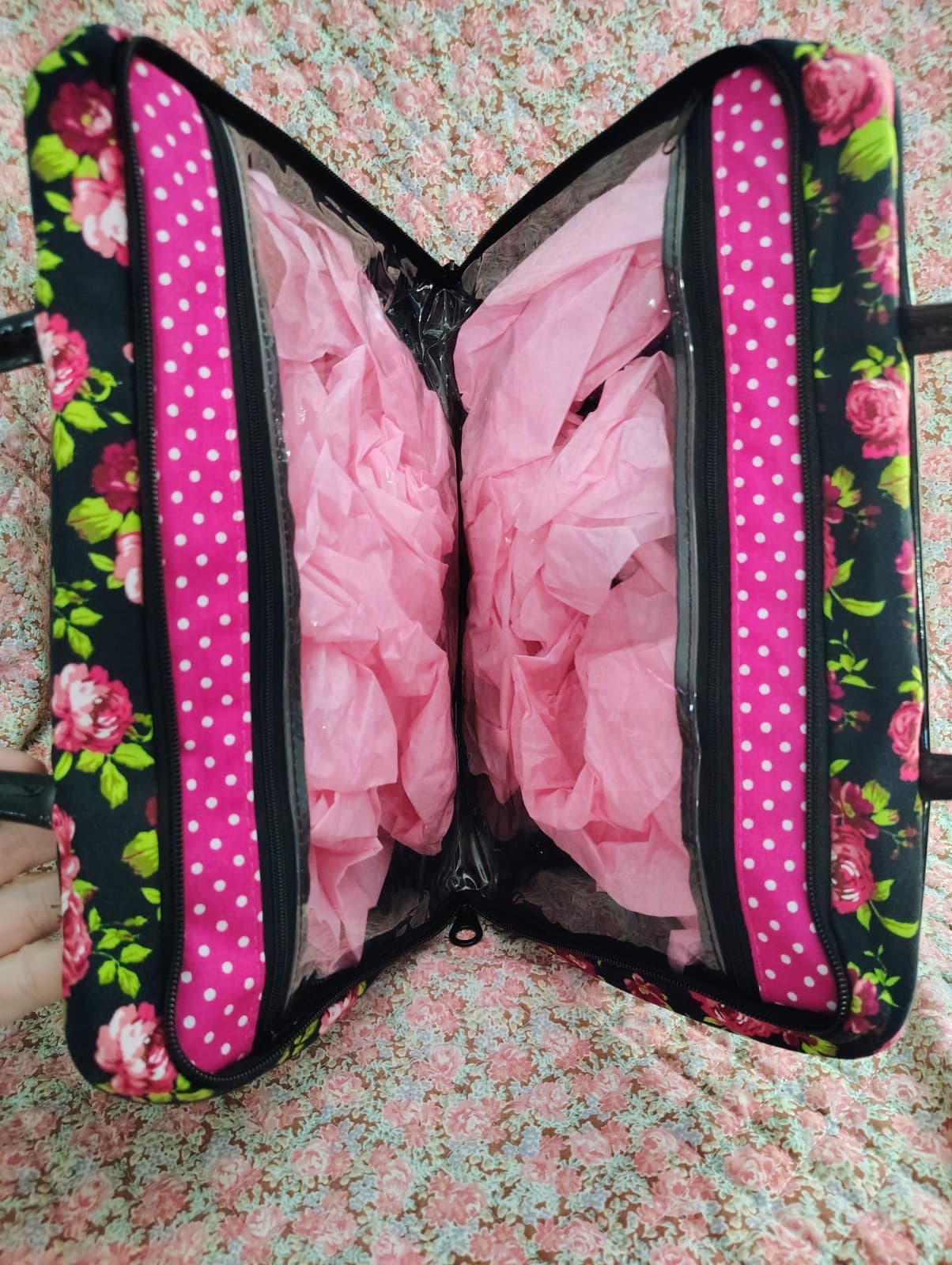 Large floral Fabric Travel Bathroom Cosmetic Bag - Thumbnail 15