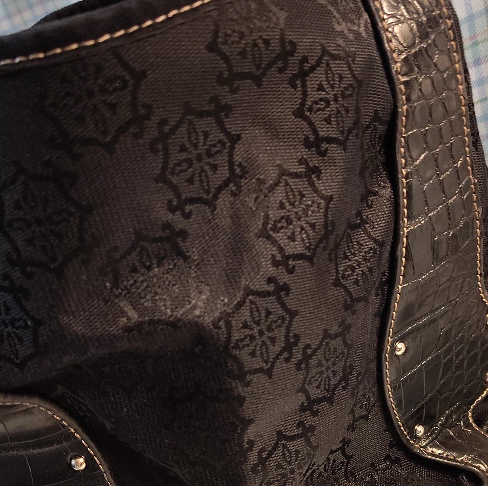 Mercer & Madison Studded Jacquard Shoulder Bag Black Buckle Accent Designer - Thumbnail 8