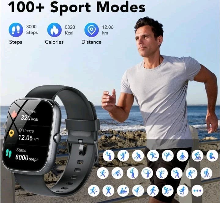 NIB Smart Bracelet 1.91" HD Screen Bluetooth Call Fitness Tracker Black Silicone - Thumbnail 7